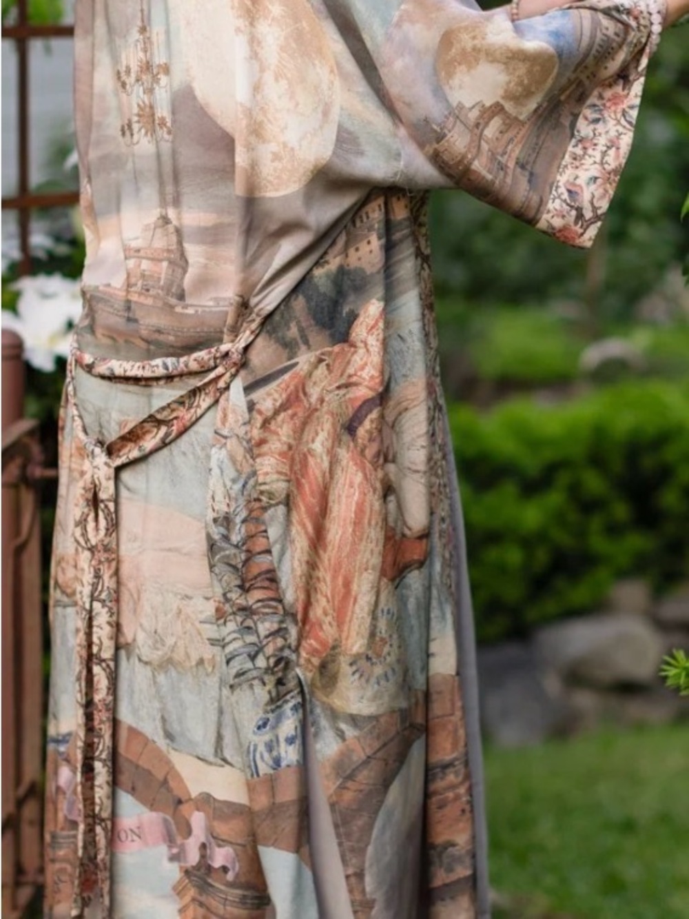 Market of Stars Imaginarium Opera Scenic Print Kimono Robe in Muted Pastels - Picture 2 of 8